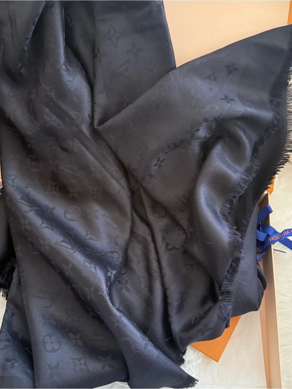 Louis Vuitton Monogram Shawl Scarf Wrap Black